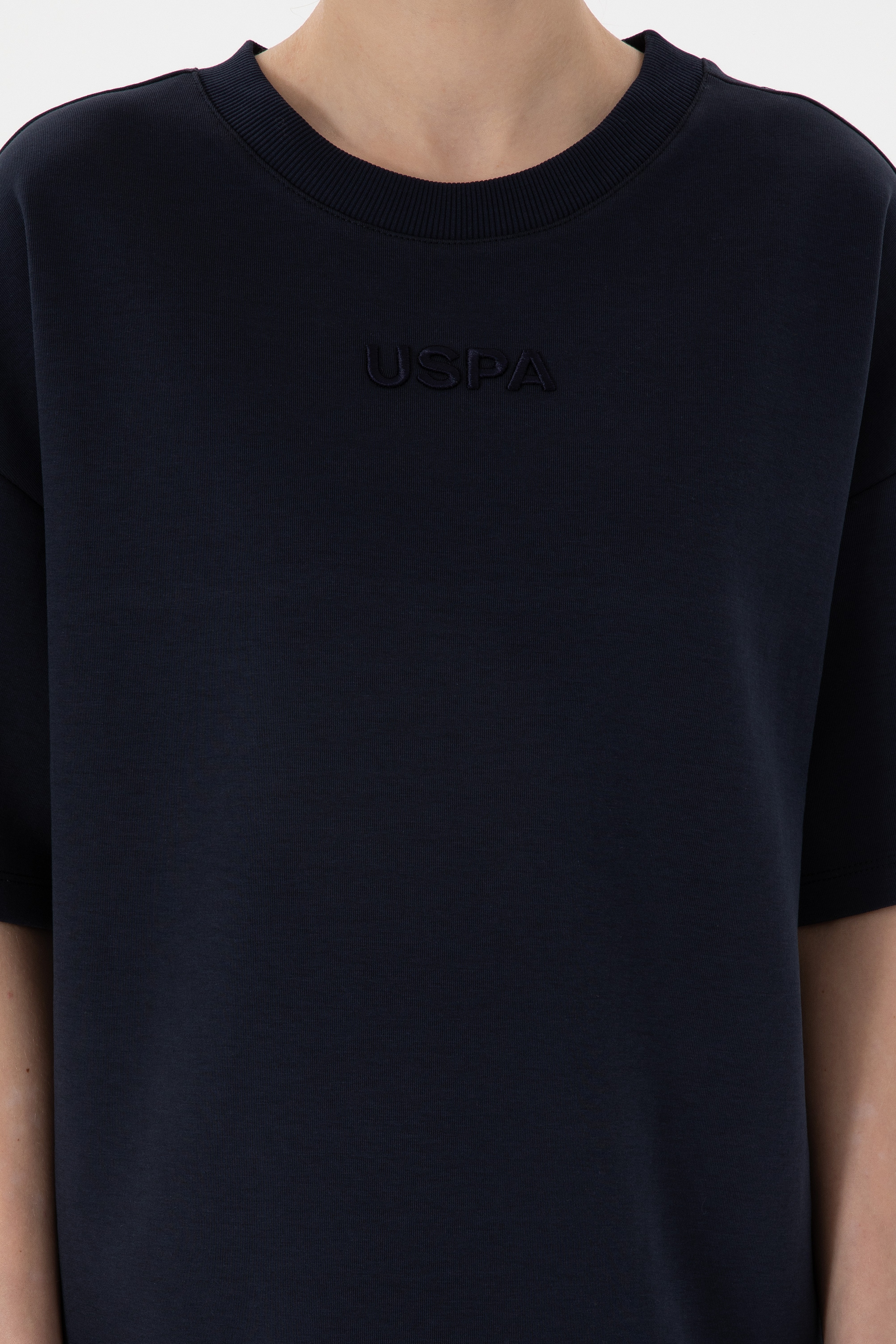 Kadın Lacivert Oversize Bisiklet Yaka Tişört - Image 6