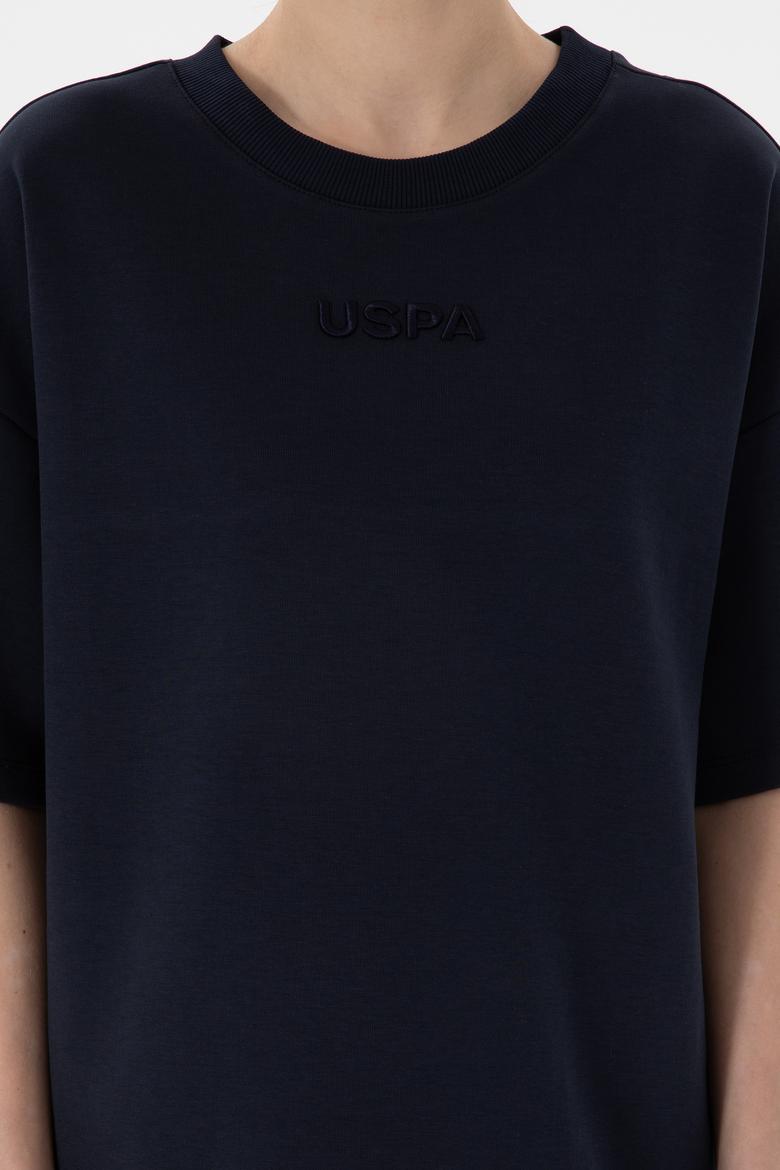 Kadın Lacivert Oversize Bisiklet Yaka Tişört - 50294482009