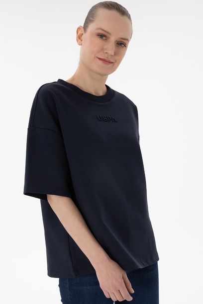 Kadın Lacivert Oversize Bisiklet Yaka Tişört