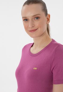 Kadın Fuşya Bisiklet Yaka Triko Tişört - 50306460003