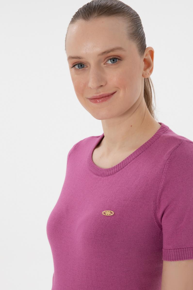 Kadın Fuşya Bisiklet Yaka Triko Tişört