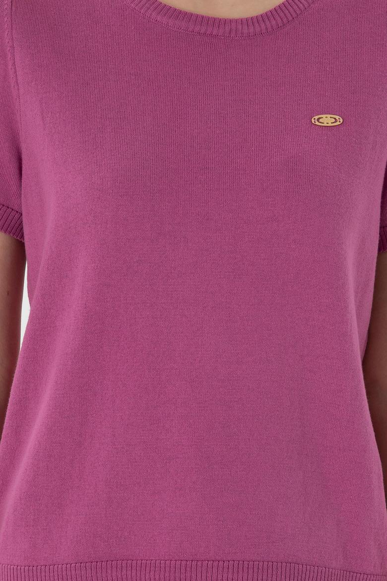 Kadın Fuşya Bisiklet Yaka Triko Tişört - 50306460003