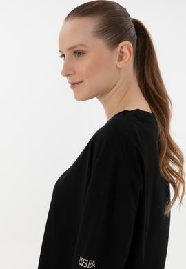 Kadın Siyah Oversize Bisiklet Yaka Tişört - 50305810007