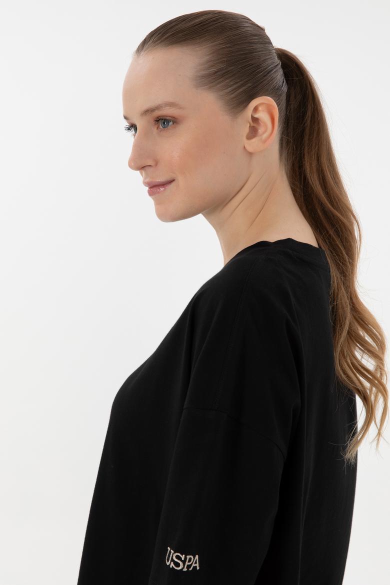 Kadın Siyah Oversize Bisiklet Yaka Tişört - 50305810007