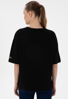 Kadın Siyah Oversize Bisiklet Yaka Tişört - 50305810007