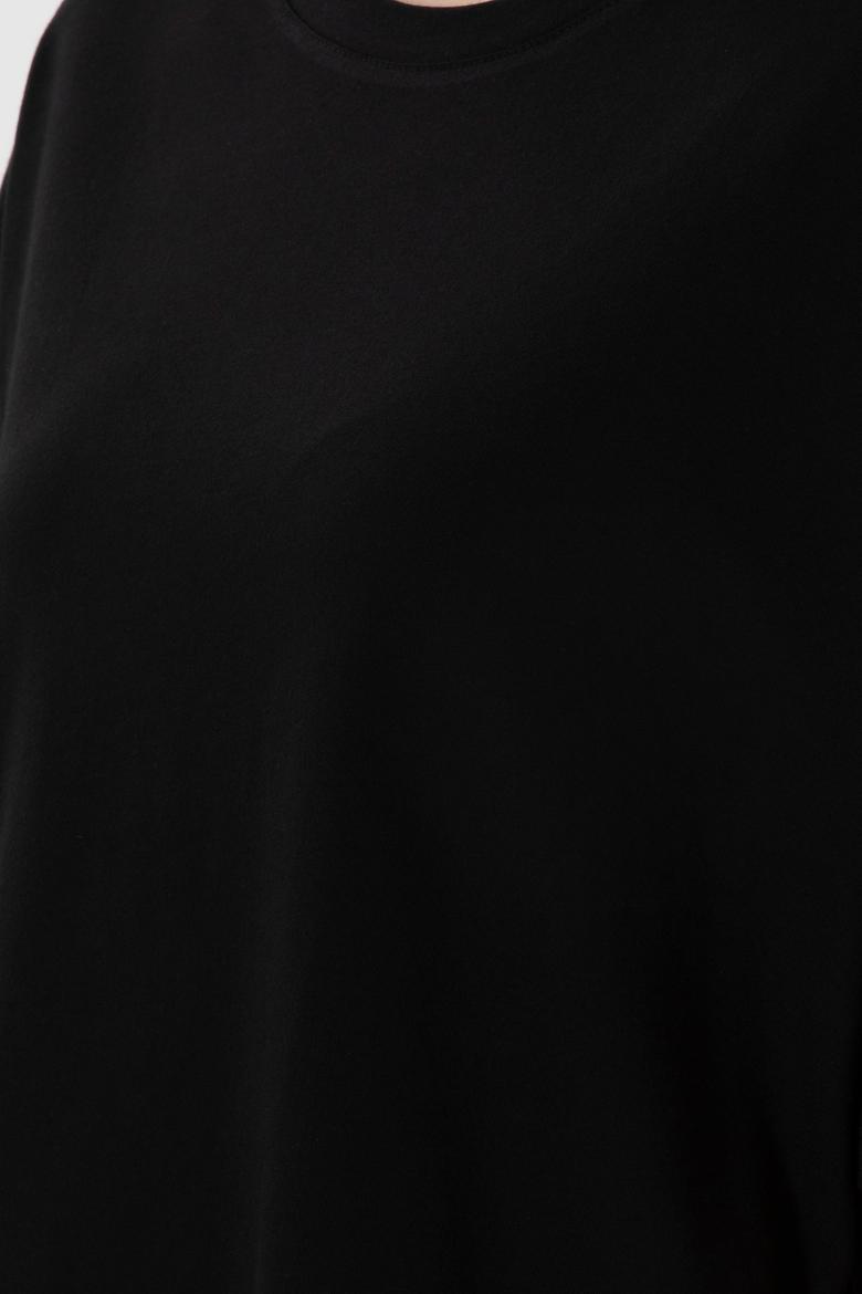 Kadın Siyah Oversize Bisiklet Yaka Tişört - 50305810007