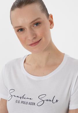 Kadın Beyaz Bisiklet Yaka Tişört - 50305746016