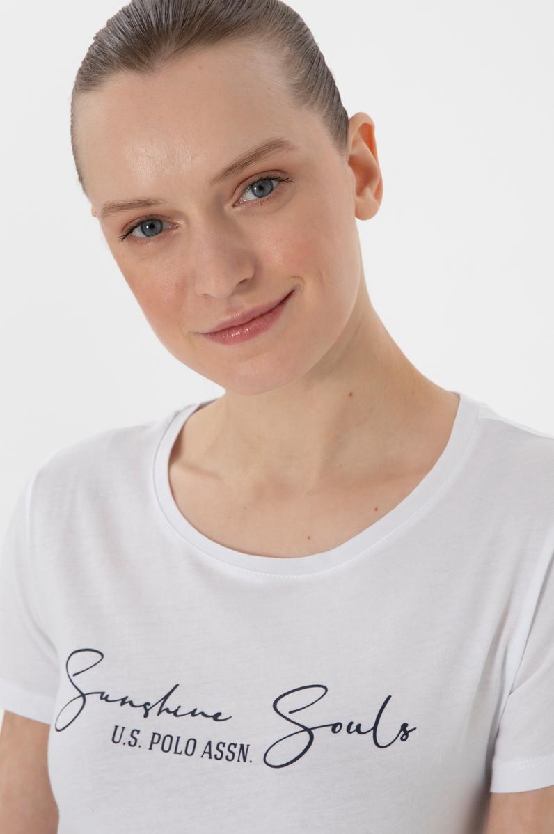 Kadın Beyaz Bisiklet Yaka Tişört