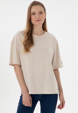 Kadın Taş Oversize Bisiklet Yaka Tişört - 50305810020