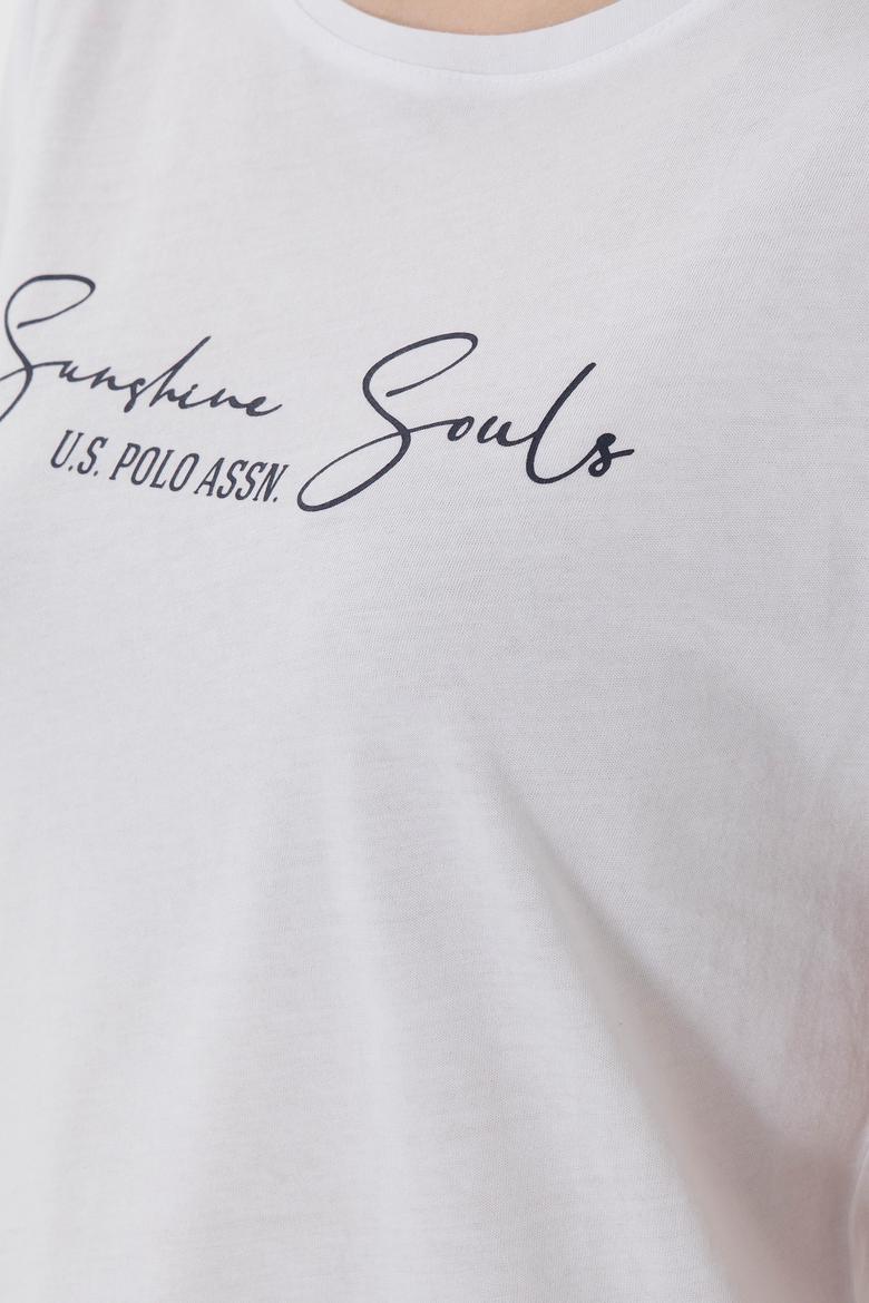 Kadın Beyaz Bisiklet Yaka Tişört - 50305746016