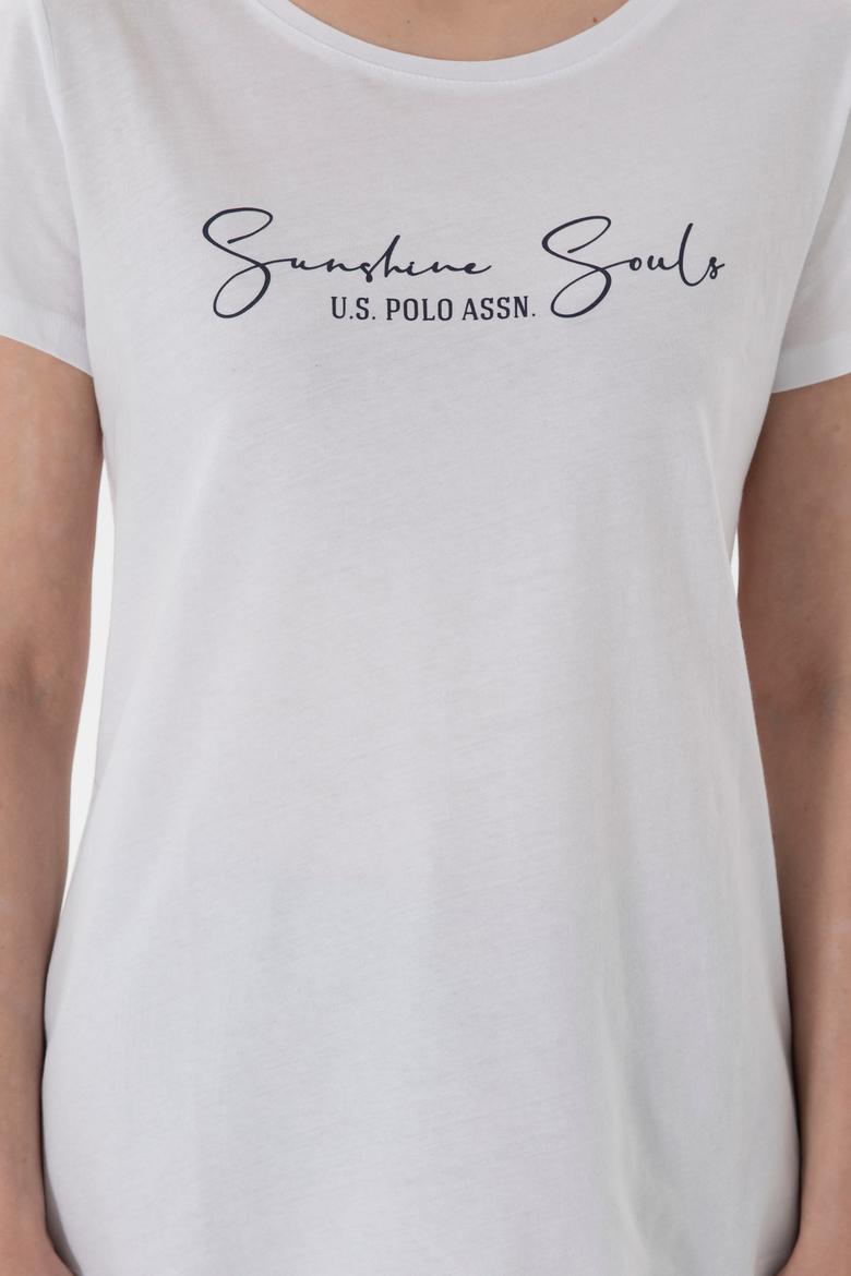 Kadın Beyaz Bisiklet Yaka Tişört - 50305746016