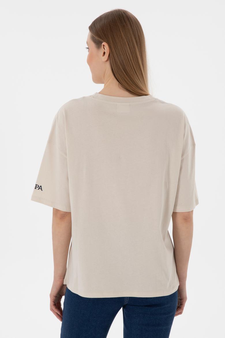 Kadın Taş Oversize Bisiklet Yaka Tişört - 50305810020