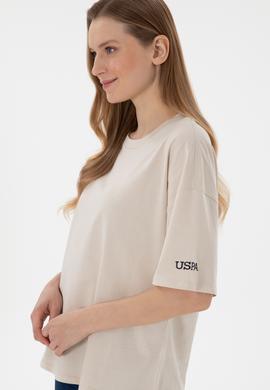 Kadın Taş Oversize Bisiklet Yaka Tişört - 50305810020