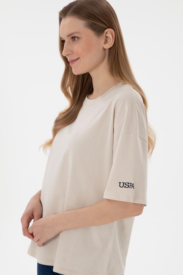 Kadın Taş Oversize Bisiklet Yaka Tişört - 50305810020