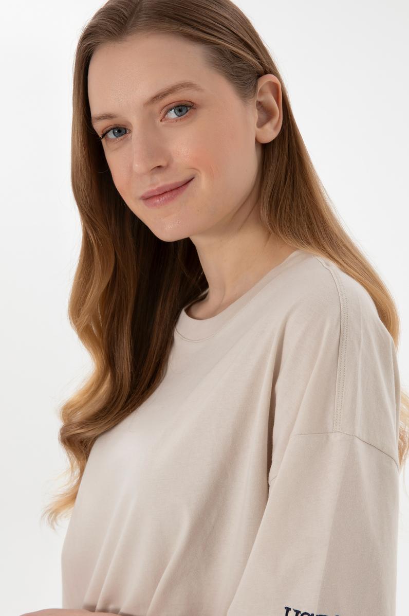 Kadın Taş Oversize Bisiklet Yaka Tişört