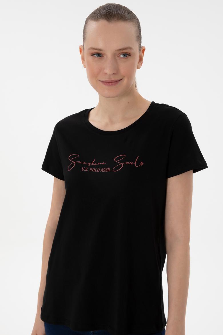 Kadın Siyah Bisiklet Yaka Tişört - 50305746006