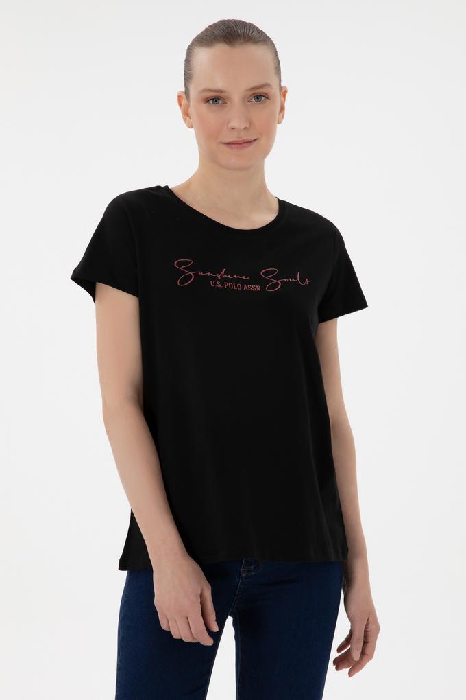 Kadın Siyah Bisiklet Yaka Tişört