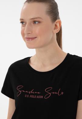 Kadın Siyah Bisiklet Yaka Tişört - 50305746006