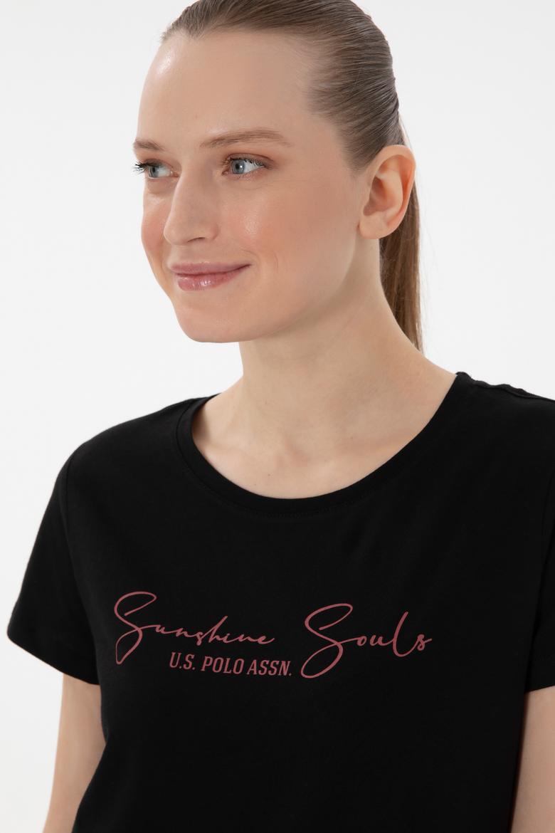 Kadın Siyah Bisiklet Yaka Tişört - 50305746006