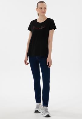 Kadın Siyah Bisiklet Yaka Tişört - 50305746006