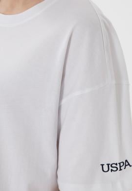 Kadın Beyaz Oversize Bisiklet Yaka Tişört - 50305810029