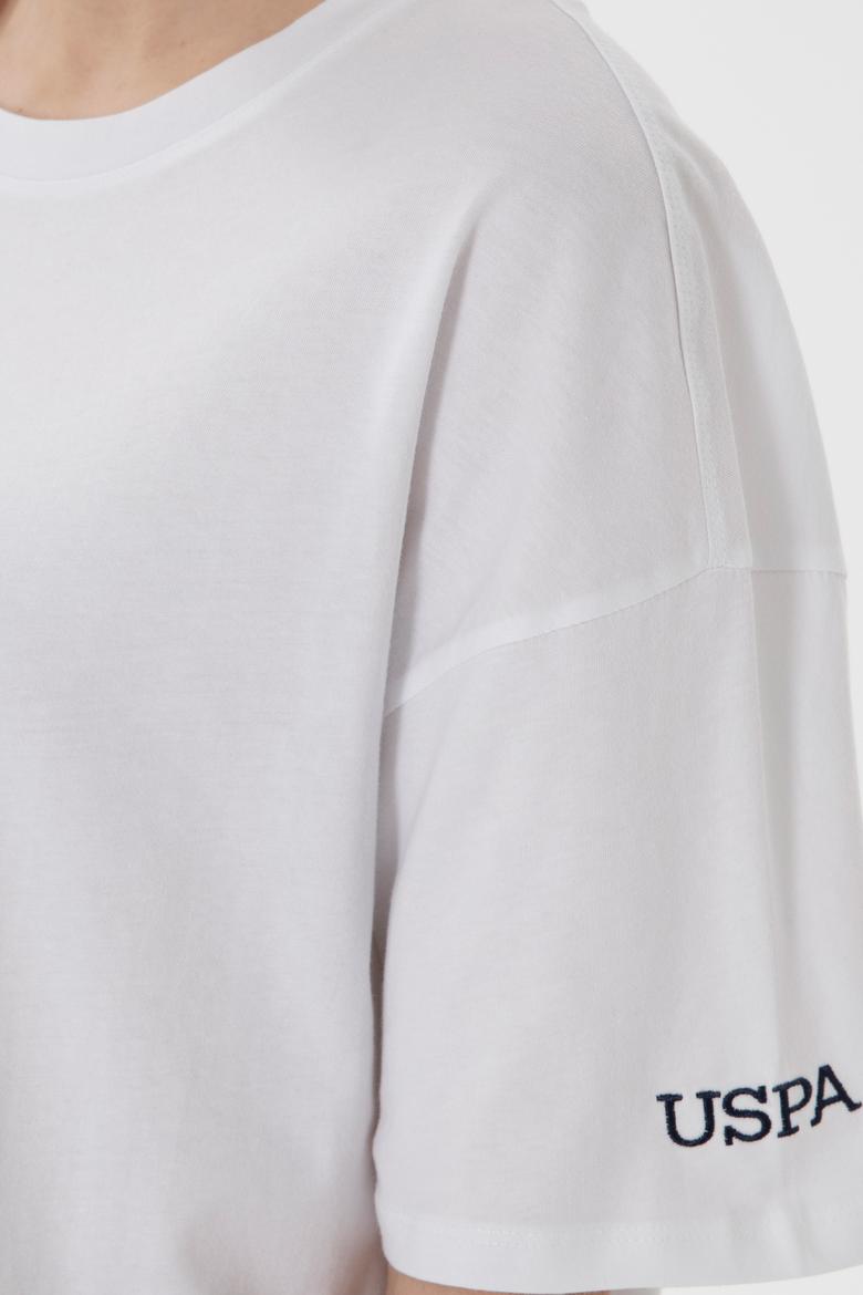 Kadın Beyaz Oversize Bisiklet Yaka Tişört - 50305810029