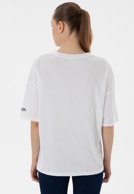 Kadın Beyaz Oversize Bisiklet Yaka Tişört - 50305810029