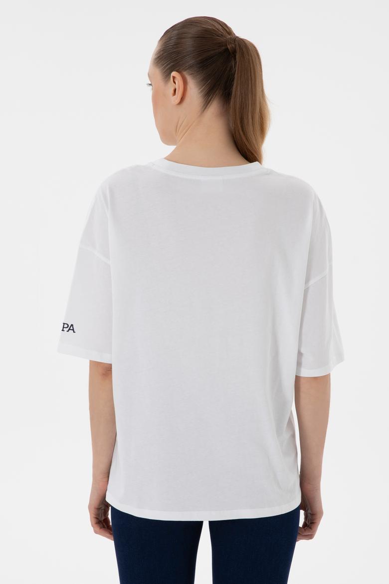 Kadın Beyaz Oversize Bisiklet Yaka Tişört - 50305810029