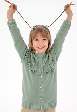 Kız Çocuk Su Yeşili Bisiklet Yaka Triko Hırka - 50297168007