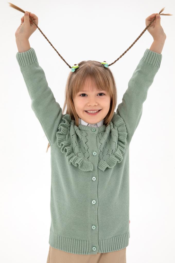 Kız Çocuk Su Yeşili Bisiklet Yaka Triko Hırka