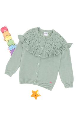 Kız Çocuk Su Yeşili Bisiklet Yaka Triko Hırka - 50297168007