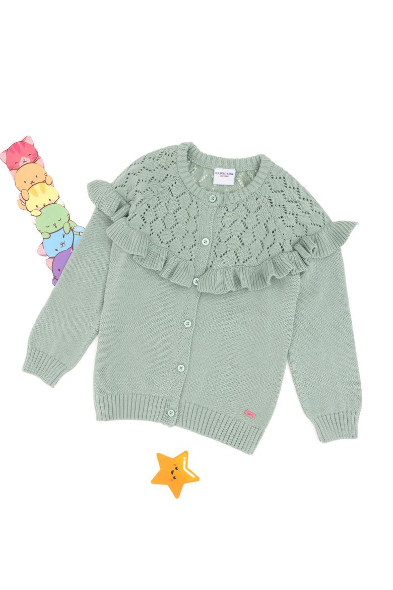 Kız Çocuk Su Yeşili Bisiklet Yaka Triko Hırka - 50297168007