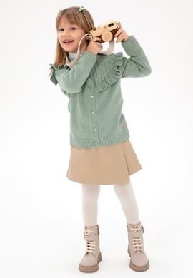 Kız Çocuk Su Yeşili Bisiklet Yaka Triko Hırka - 50297168007