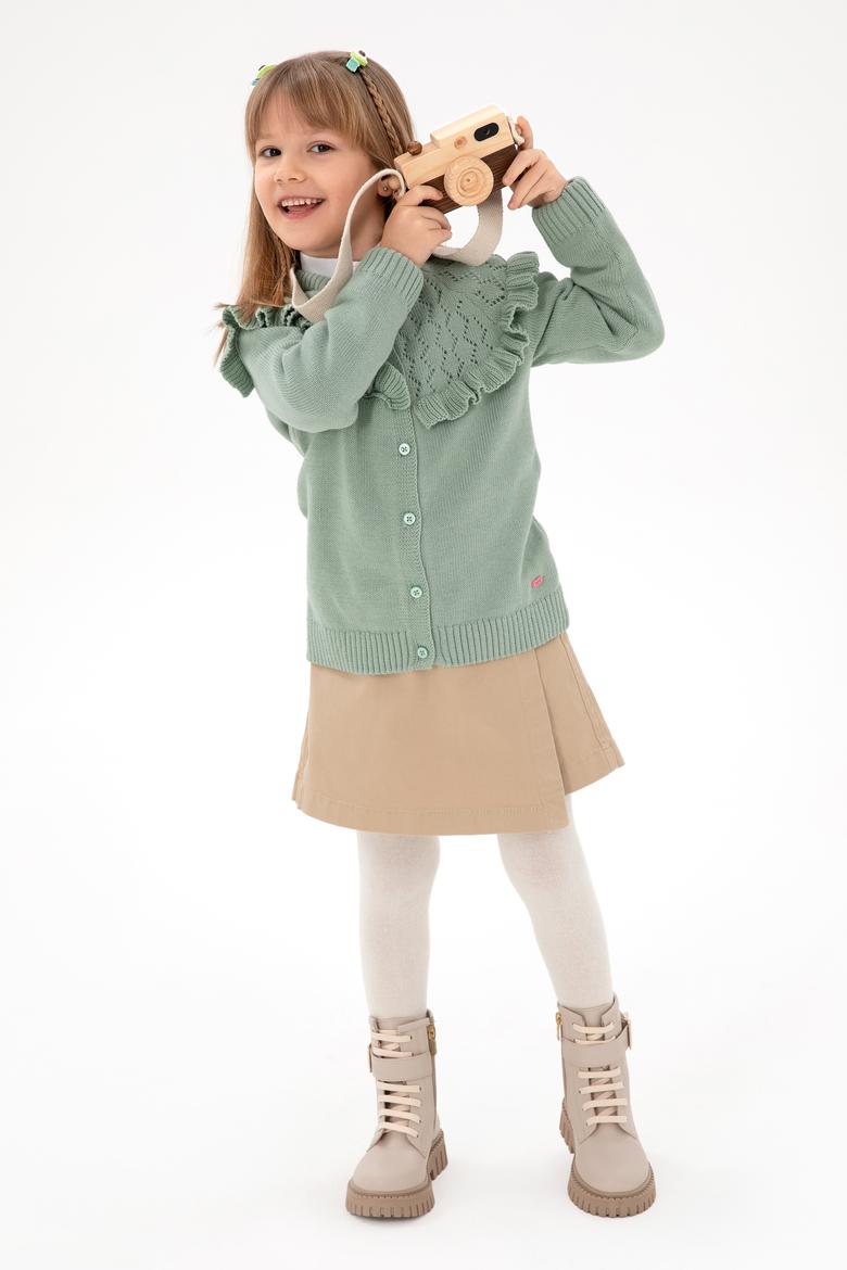 Kız Çocuk Su Yeşili Bisiklet Yaka Triko Hırka - 50297168007