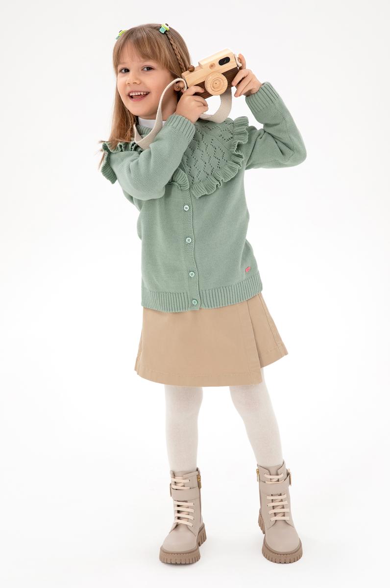 Kız Çocuk Su Yeşili Bisiklet Yaka Triko Hırka