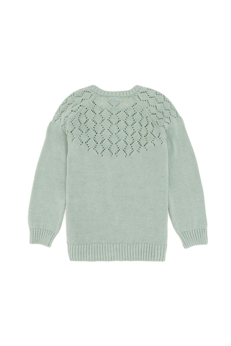 Kız Çocuk Su Yeşili Bisiklet Yaka Triko Hırka - 50297168007