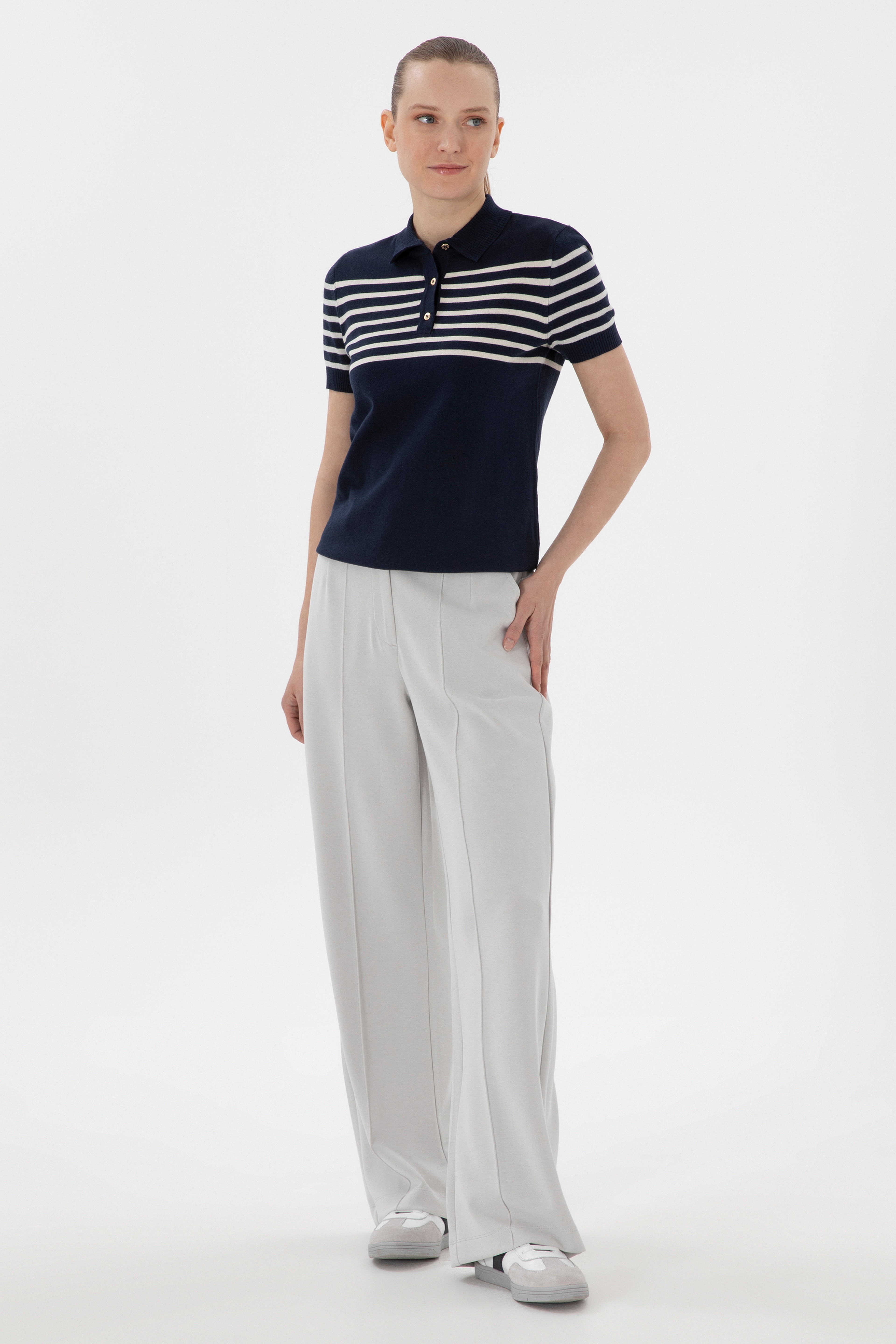 Kadın Taş Modal Karışımlı Loose Fit Örme Pantolon - Image 3