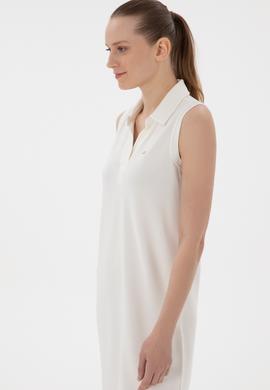 Kadın Krem Polo Yaka Midi Boy Örme Elbise - 50300674009