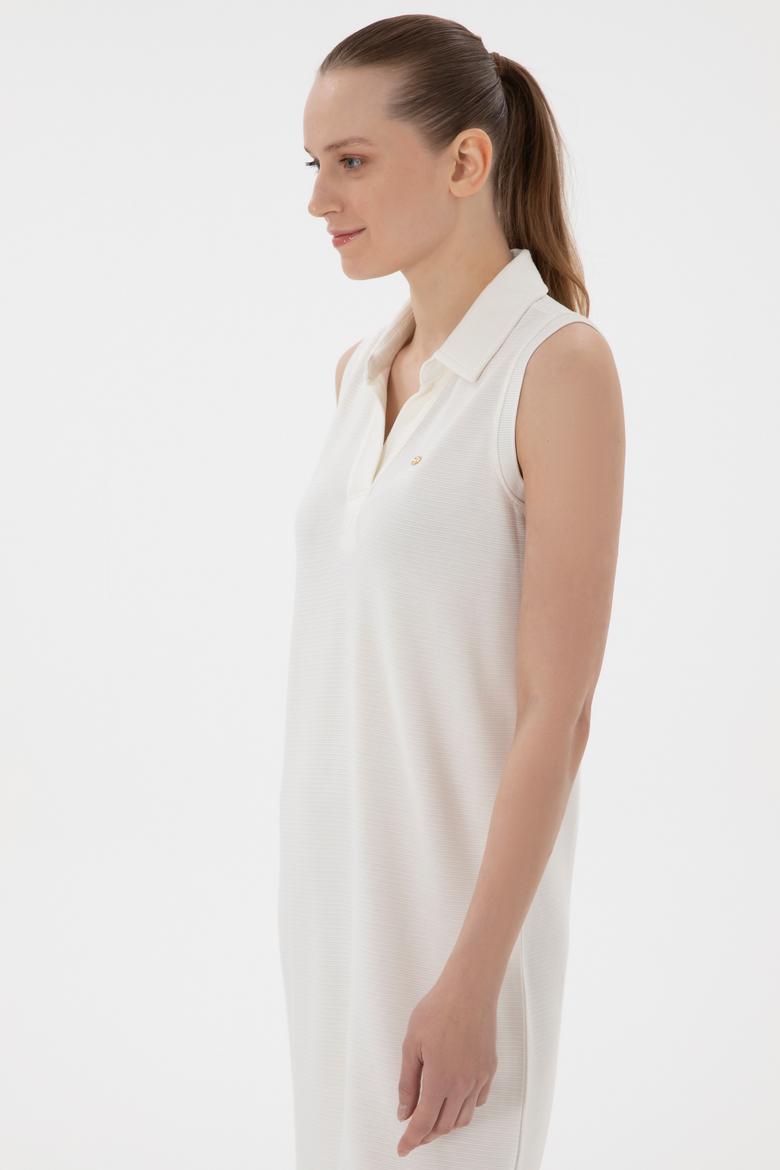 Kadın Krem Polo Yaka Midi Boy Örme Elbise - 50300674009