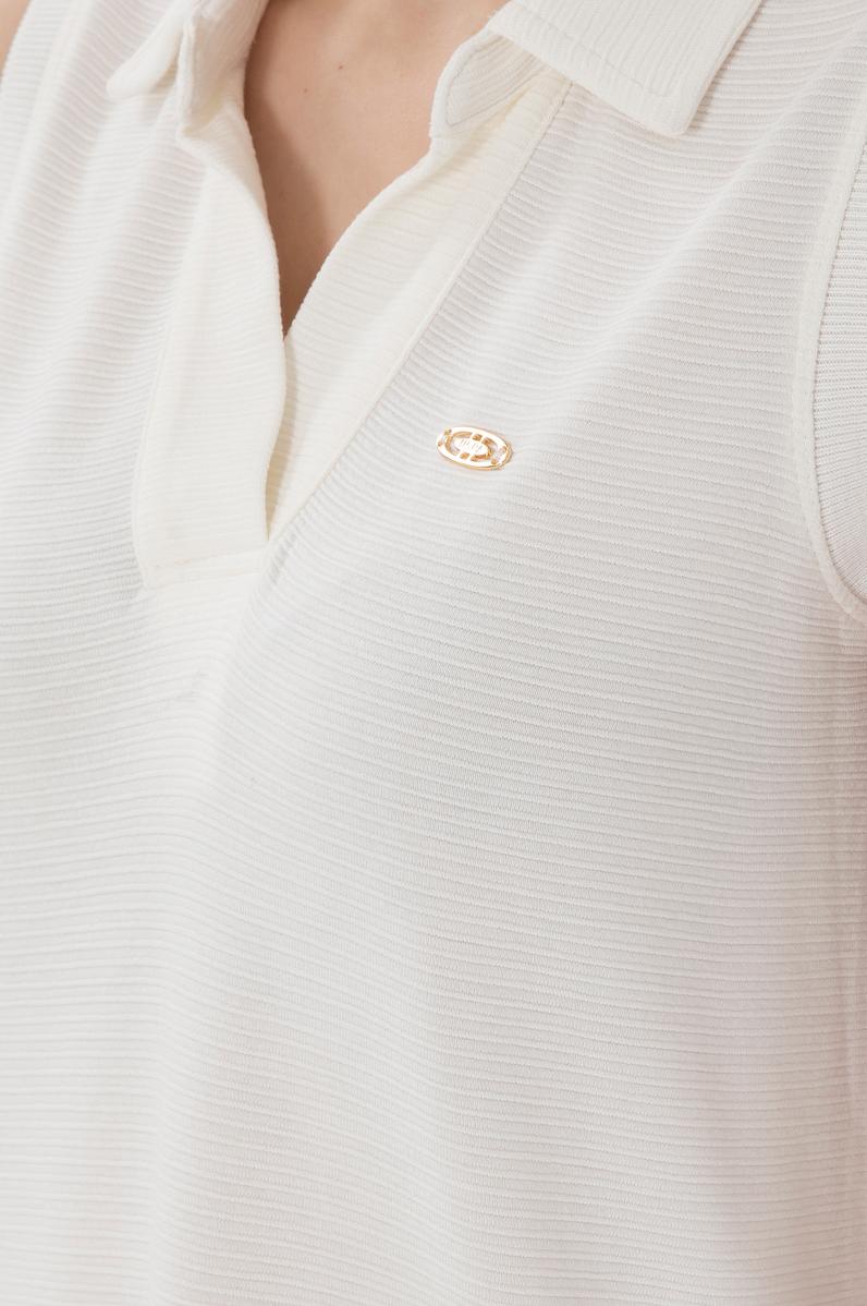 Kadın Krem Polo Yaka Midi Boy Örme Elbise