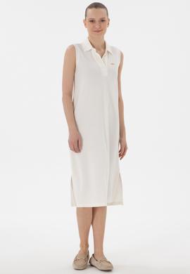 Kadın Krem Polo Yaka Midi Boy Örme Elbise - 50300674009