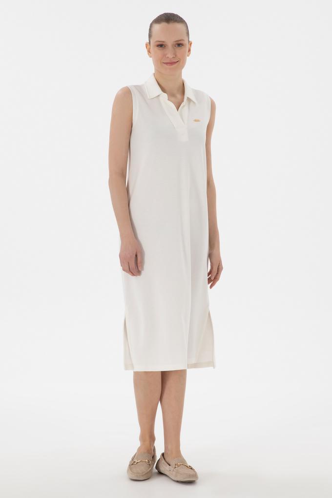 Kadın Krem Polo Yaka Midi Boy Örme Elbise