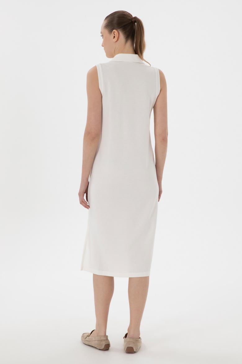 Kadın Krem Polo Yaka Midi Boy Örme Elbise - 50300674009