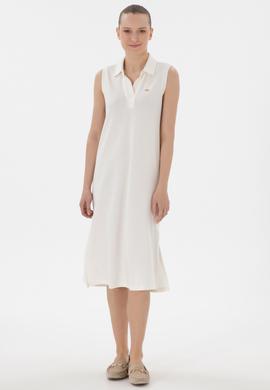 Kadın Krem Polo Yaka Midi Boy Örme Elbise - 50300674009