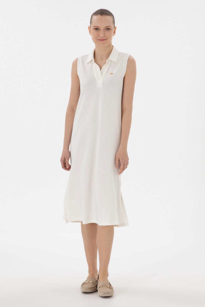 Kadın Krem Polo Yaka Midi Boy Örme Elbise - 50300674009