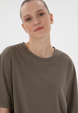 Kadın Vizon Oversize Bisiklet Yaka Tişört - 50305810039