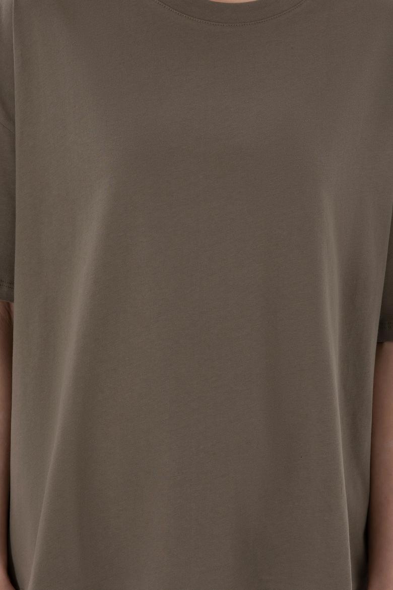 Kadın Vizon Oversize Bisiklet Yaka Tişört - 50305810039