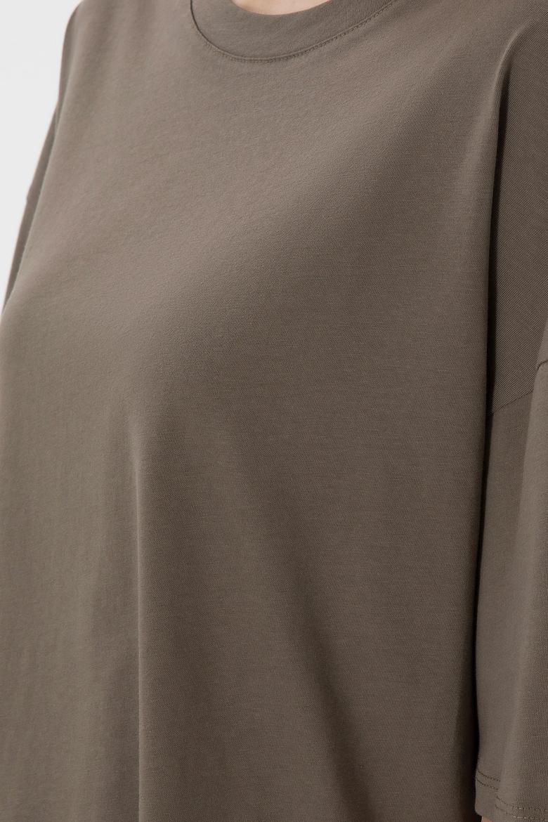 Kadın Vizon Oversize Bisiklet Yaka Tişört - 50305810039