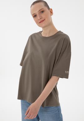 Kadın Vizon Oversize Bisiklet Yaka Tişört - 50305810039