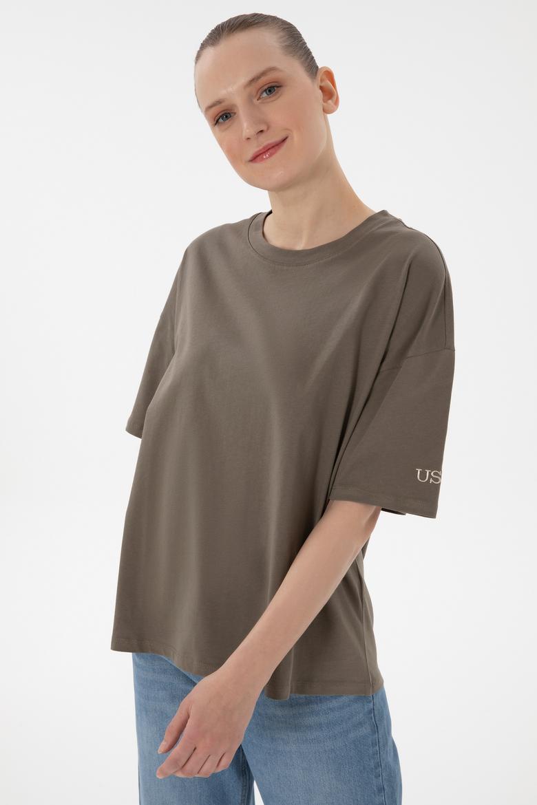 Kadın Vizon Oversize Bisiklet Yaka Tişört - 50305810039